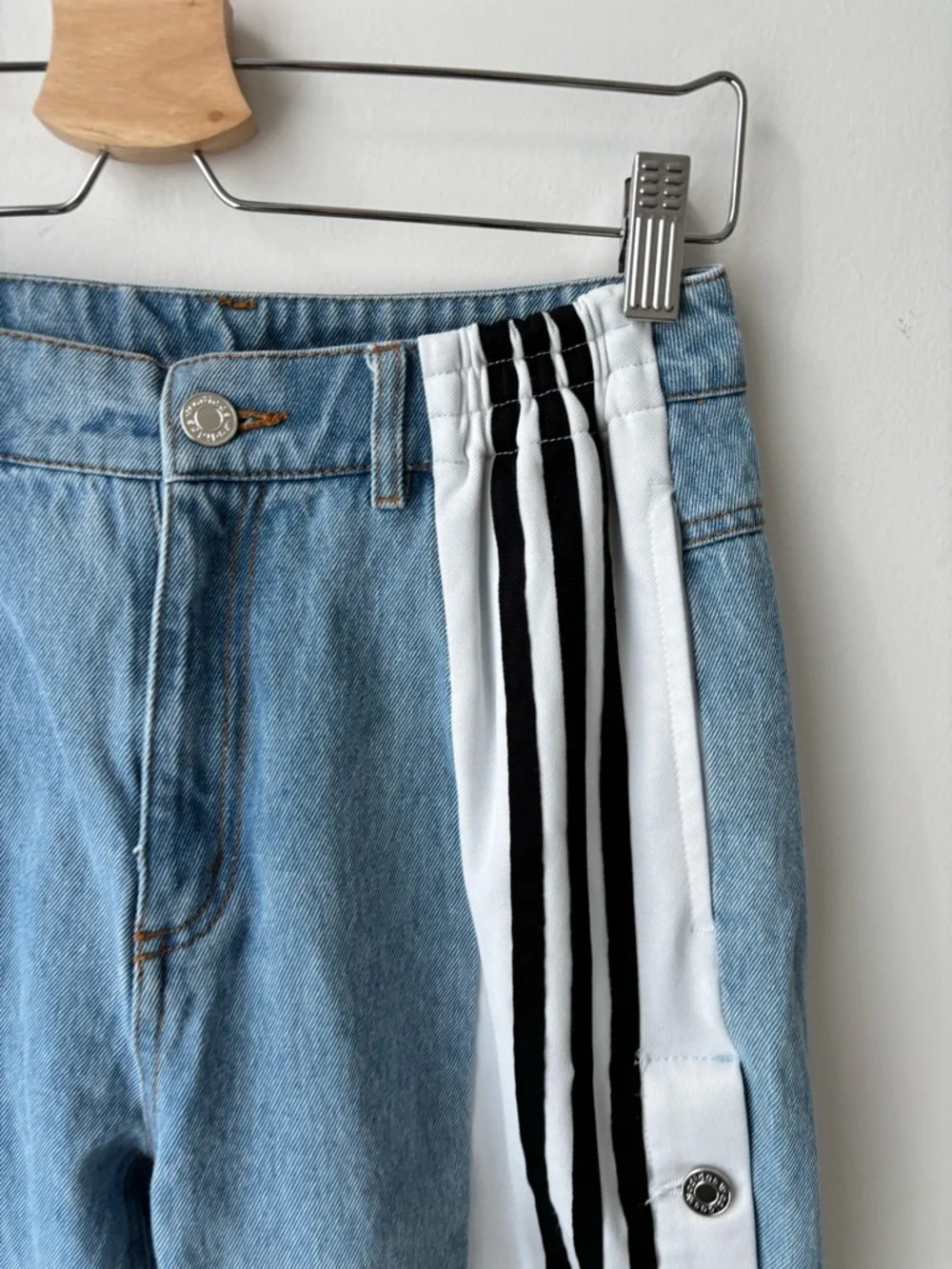 Adidas Denim Adibreak Pants Blue Snap Side Stripe Track Jeans Women S 25x29 - Picture 3 of 16